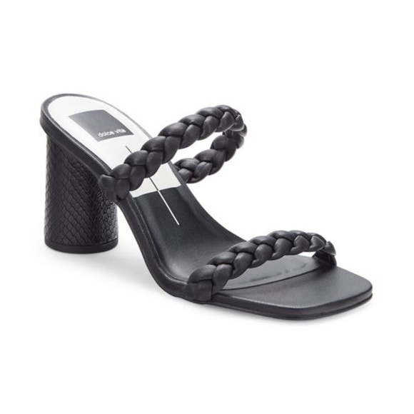 Dolce Vita Nolita Black Braided Faux Leather Sandals with Textured Heels - Picture 1 of 7